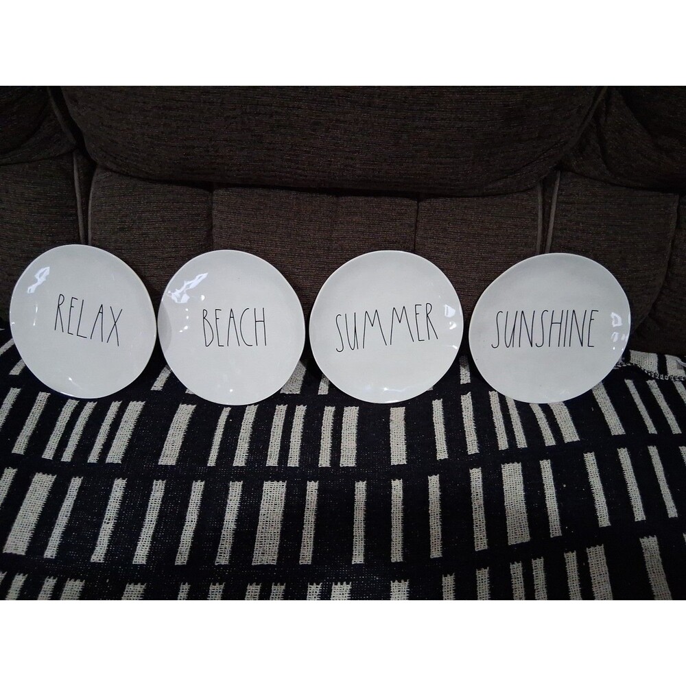 Rae Dunn Magenta Plates, Set Of 4, 8 Inch Melamine Beach Relax Summer Sunshine